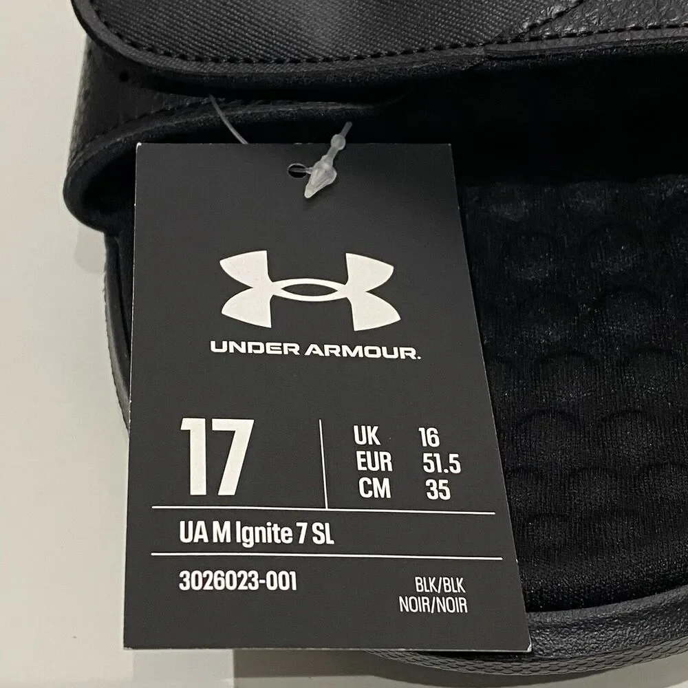 Under Armour UA Mens Ignite 7 Slide Sandal Size 17 Black Adjustable Strap Lounge